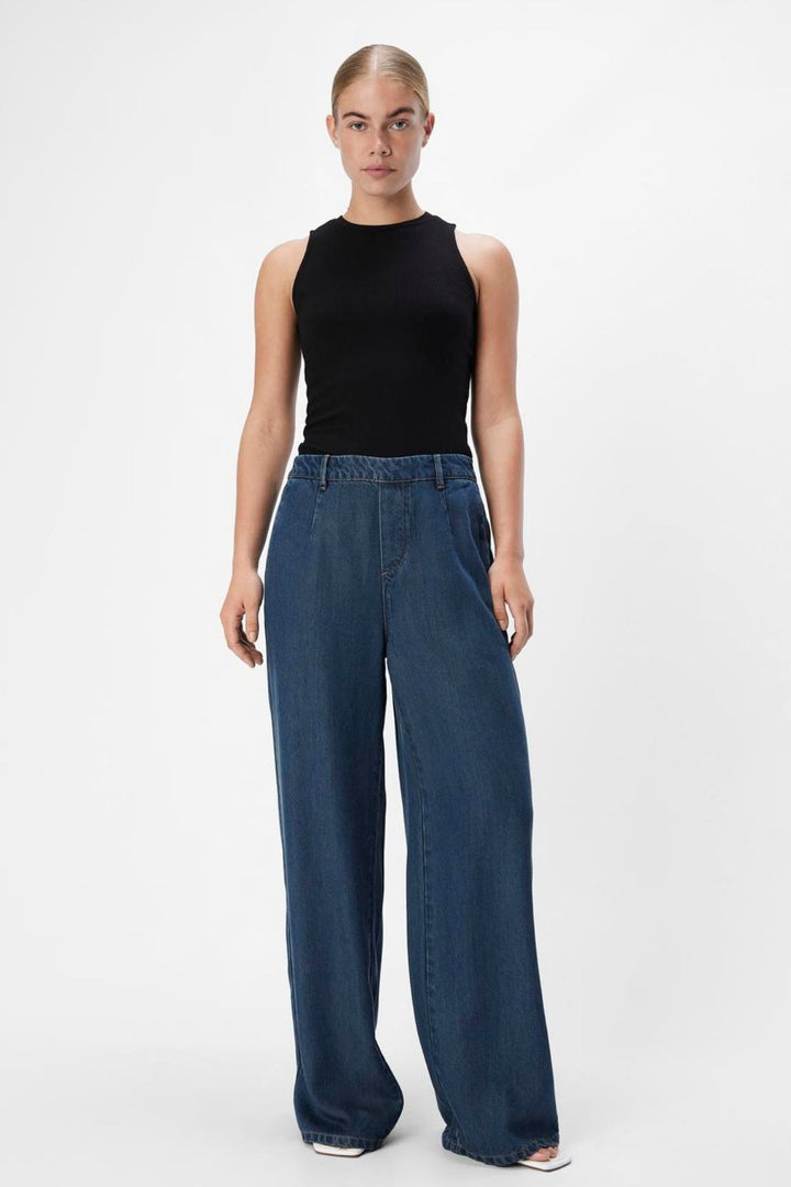 Frame Lisa Wide Pants - Mørkeblå Denim Rinse Wash